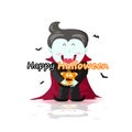 Vampire with pumpkin, Happy Halloween Day, cute cartoon poster and greeting card, vector illustration Royalty Free Stock Photo