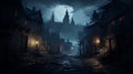 Vampire's midnight stroll cobblestone streets, elegant vampire, moonlit night, mysterious ambiance