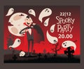 Vampire style halloween party invitation, vector illustration. Spooky party announcement template, vampire Dracula