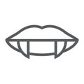 Vampire teeth line icon, female and mouth, lips sign, vector graphics, a linear pattern on a white background. Royalty Free Stock Photo