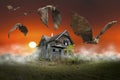 Halloween Haunted House, Vampire Bats Royalty Free Stock Photo