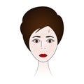 Vampire woman face. Scratch on the forehead. Ladys head. Pale skin. Colored vector illustration. Short pixie haircut.