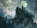 Vampires in a gothic castle under a full moon Royalty Free Stock Photo