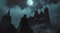 Vampires in a gothic castle under a full moon Royalty Free Stock Photo