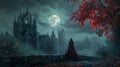 Vampires in a gothic castle under a full moon Royalty Free Stock Photo
