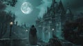 Vampires in a gothic castle under a full moon Royalty Free Stock Photo