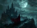 Vampires in a gothic castle under a full moon Royalty Free Stock Photo