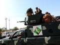 Van of armed forces moving on the roads of Karbala, Iraq