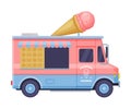 Van as Outdoor Food Court or Food Vendor Selling Ice Cream Vector Illustration