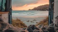 The van on the beach.AI generated image Royalty Free Stock Photo