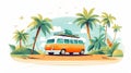 Van on the beach with palm trees illustration AI Generated Royalty Free Stock Photo