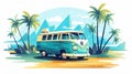 Van on the beach with palm trees illustration AI Generated Royalty Free Stock Photo