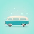 Van on blue background. Minibus flat vector illustration. Hippy retro car.