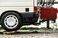 Van with box and bicycles on back Royalty Free Stock Photo