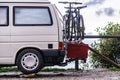 Van with box and bicycles on back Royalty Free Stock Photo