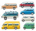 Van car vector auto vehicle minivan family minibus vehicle and automobile banner isolated citycar set on white
