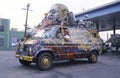 Van converted into a decorated mobile movie studio, California