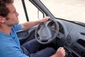 Van driver left hand drive vehicle. Royalty Free Stock Photo