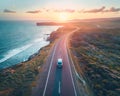 A van driving down a road near the ocean Royalty Free Stock Photo