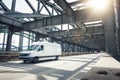 Van driving over an industrial style bridge Royalty Free Stock Photo