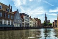 Van Eyck Square from the boat in the canal, Bruges Belgium Royalty Free Stock Photo