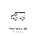 Van facing left outline vector icon. Thin line black van facing left icon, flat vector simple element illustration from editable Royalty Free Stock Photo