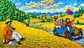 Van Gogh art style country road driving car scene