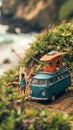 Van Life. Miniature of Tropical Island Paradise With Camper Van With Tilt-Shift Photography Effect. AI GeneratedAI Generated Royalty Free Stock Photo