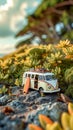 Van Life. Miniature of Tropical Island Paradise With Camper Van With Tilt-Shift Photography Effect. AI GeneratedAI Generated Royalty Free Stock Photo