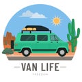 Van life: van traveling through the desert