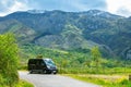 Van Lifestyle in Mountain Landscape. Cares Trekking Route, Asturias