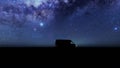 Van Microbus is riding on a field against the background of the starry sky