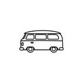 Van outline silhouette. Minibus vector line icon isolated on white background. Hippy retro car. Royalty Free Stock Photo