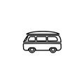Van outline silhouette. Minibus vector line icon isolated on white background. Hippy retro car. Royalty Free Stock Photo