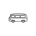 Van outline silhouette. Minibus vector line icon isolated on white background. Hippy retro car. Royalty Free Stock Photo