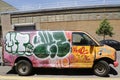 Van painted with graffiti at East Williamsburg in Brooklyn