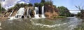 Van Province, Turkey -07 21 2021; Muradiye waterfall, open-air trees and exuberant waterfall view. people pass the time.