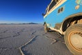 Van on Salar de Uyuni, salt lake, Bolivia