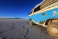 Van on Salar de Uyuni, salt lake, Bolivia