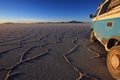 Van on Salar de Uyuni, salt lake, Bolivia