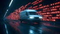 Van staying static, binary and red symbols drifting, namespace sweeping, code scrolling Royalty Free Stock Photo