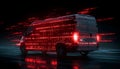 Van staying static, binary and red symbols drifting, namespace sweeping, code scrolling Royalty Free Stock Photo