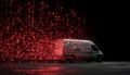 Van staying static, binary and red symbols drifting, namespace sweeping, code scrolling Royalty Free Stock Photo