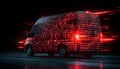 Van staying static, binary and red symbols drifting, namespace sweeping, code scrolling Royalty Free Stock Photo