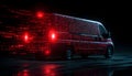 Van staying static, binary and red symbols drifting, namespace sweeping, code scrolling Royalty Free Stock Photo