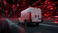 Van staying static, binary and red symbols drifting, namespace sweeping, code scrolling Royalty Free Stock Photo