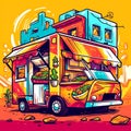A van with taco and burrito food. Mexican food. Generative AI. Can be utilized for food-related marketing campaigns Royalty Free Stock Photo
