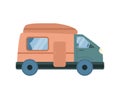 Van with trailer for summer camping cartoon vector illustration isolated.