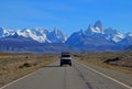 Van traveling on the road from Los Glaciares National Park, El Chalten, Argentina Royalty Free Stock Photo