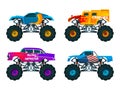 Van 4x4 with big wheels. Vector pictures of monster trucks